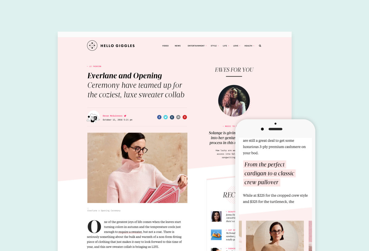 HelloGiggles Web and Mobile Examples